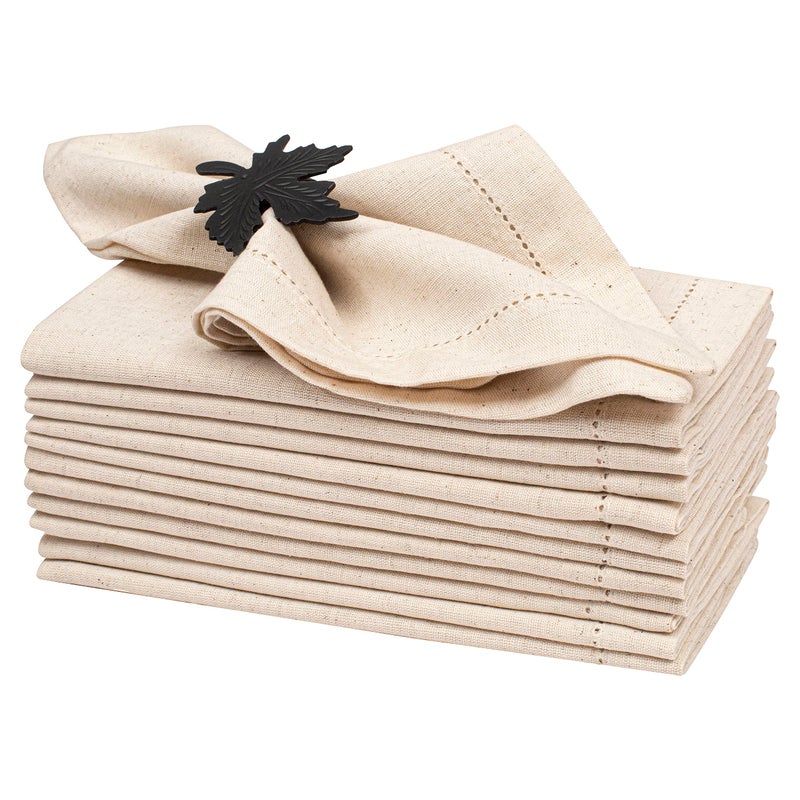 Light & Pro Lightnpro Flax Linen Napkins Set of 12 - Hemstitched Dinner Cloth Napkins, Washable and Reusable Natural Flax Napkins for Dining, Parties, Weddings, Holiday & Everyday Use - 18x18 Inch Natural Color - Image 1